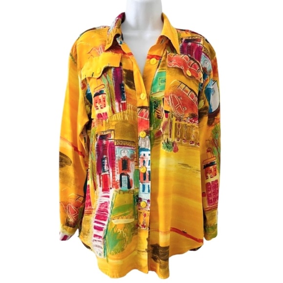 Vintage Saint Germain Paris Oversized Button Up Top Wearable Art - Picture 11 of 13
